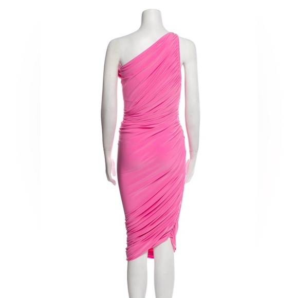 Norma Kamali XS/34 One-Shoulder Pink Ruched Stretchy Bodycon Dress - Picture 3 of 7
